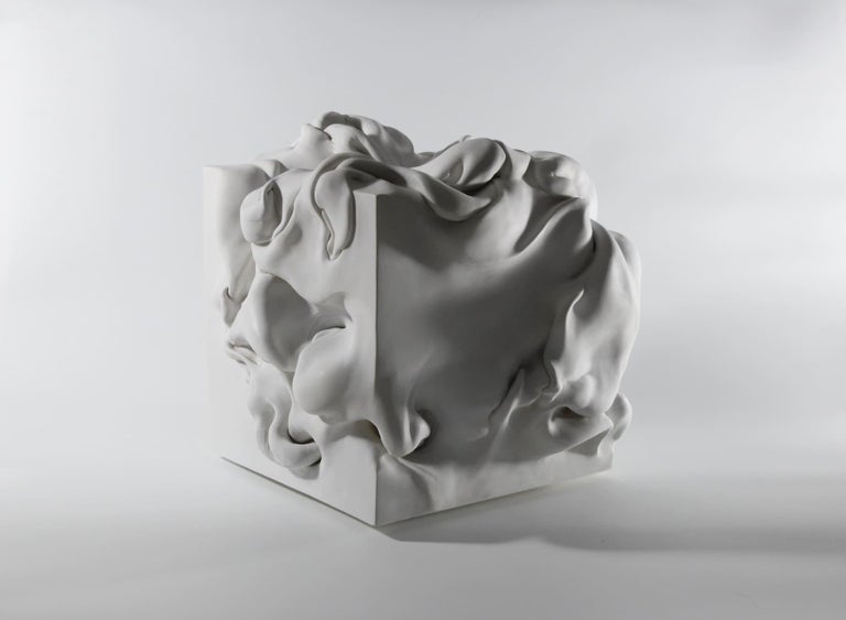 Cube 5 by Sharon Brill - Abstract Clay Sculpture, white, organic forms For Sale 2