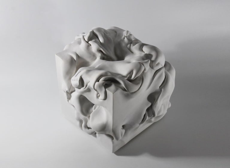 Cube 5 by Sharon Brill - Abstract Clay Sculpture, white, organic forms For Sale 3