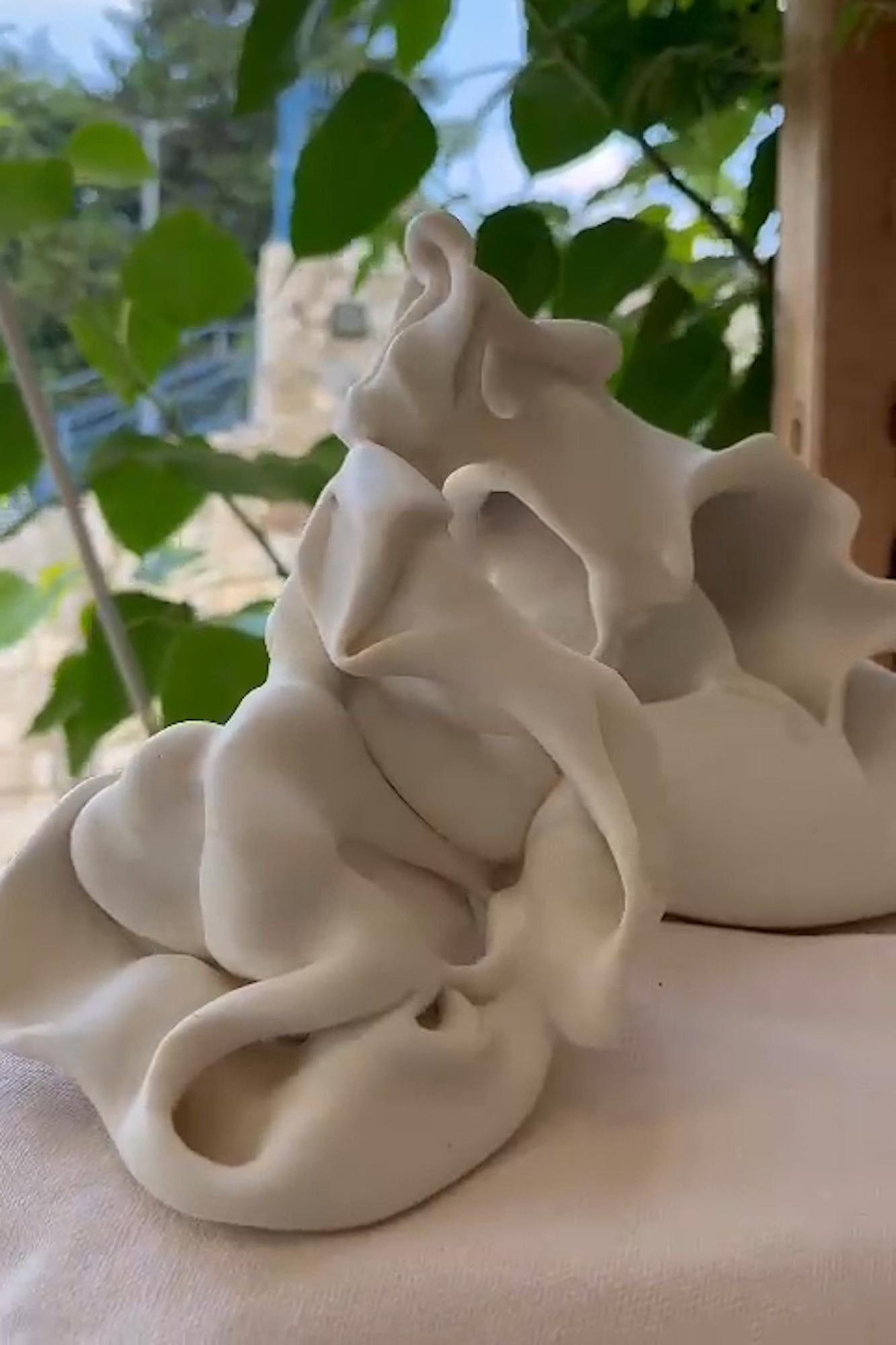 Hollows 3 by Sharon Brill - Abstract porcelain sculpture, organic forms, white For Sale 9