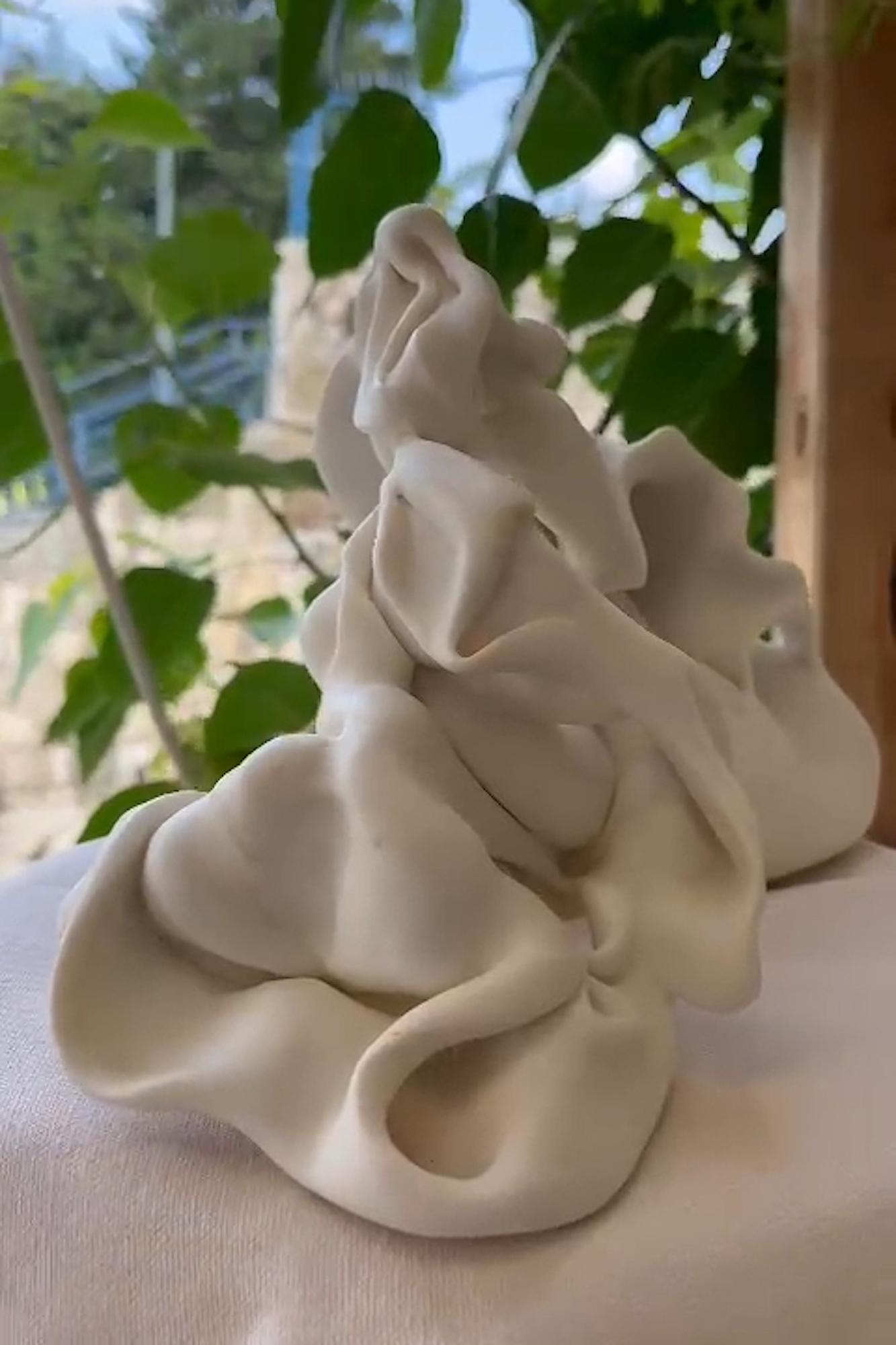 Hollows 3 by Sharon Brill - Abstract porcelain sculpture, organic forms, white For Sale 5