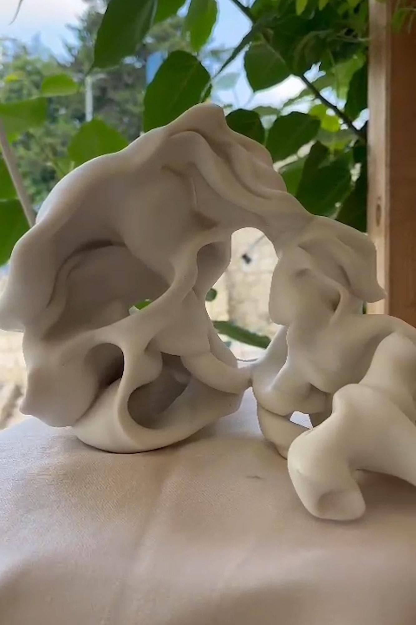 Hollows 3 by Sharon Brill - Abstract porcelain sculpture, organic forms, white For Sale 6