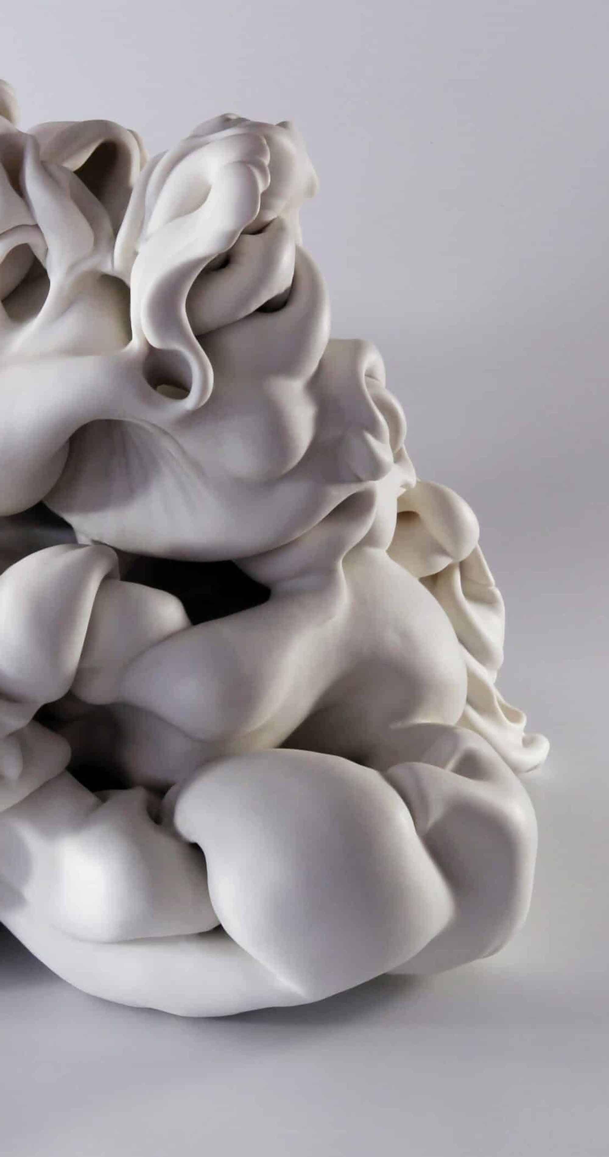 Untitled 4 by Sharon Brill - Abstract porcelain sculpture, organic forms, white For Sale 3