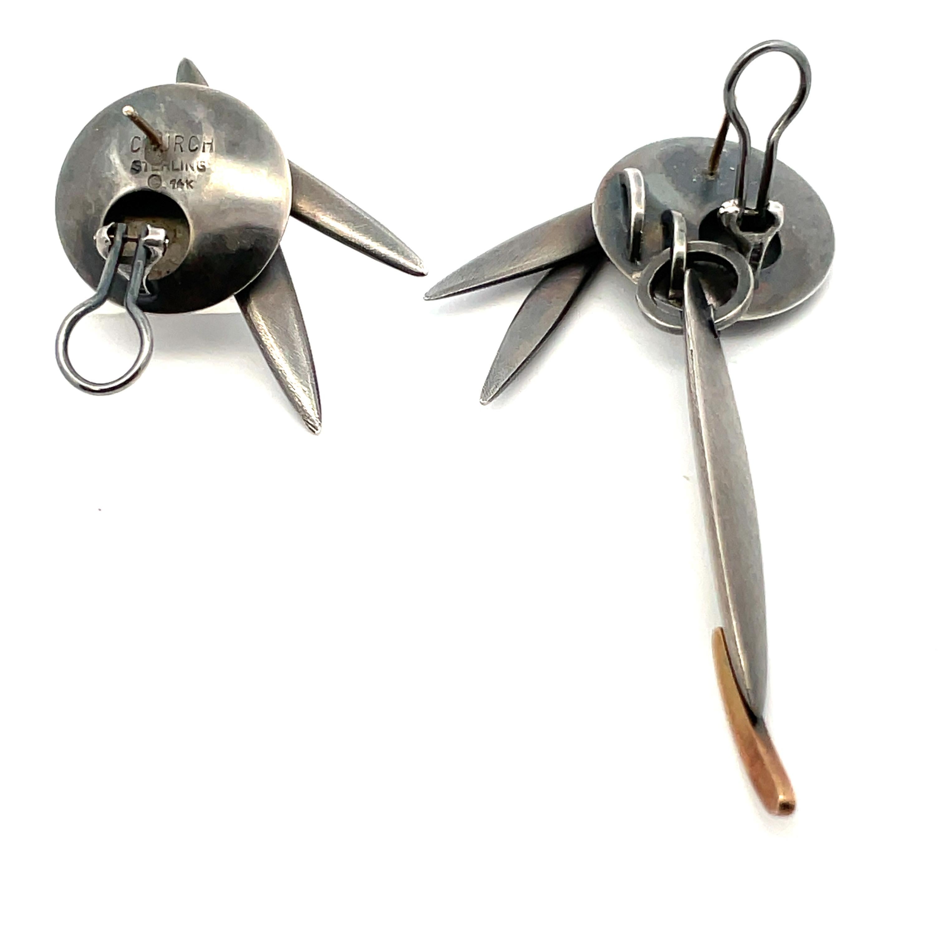 Sharon Church: Asymmetrical Sterling Earrings In Good Condition For Sale In New York, NY