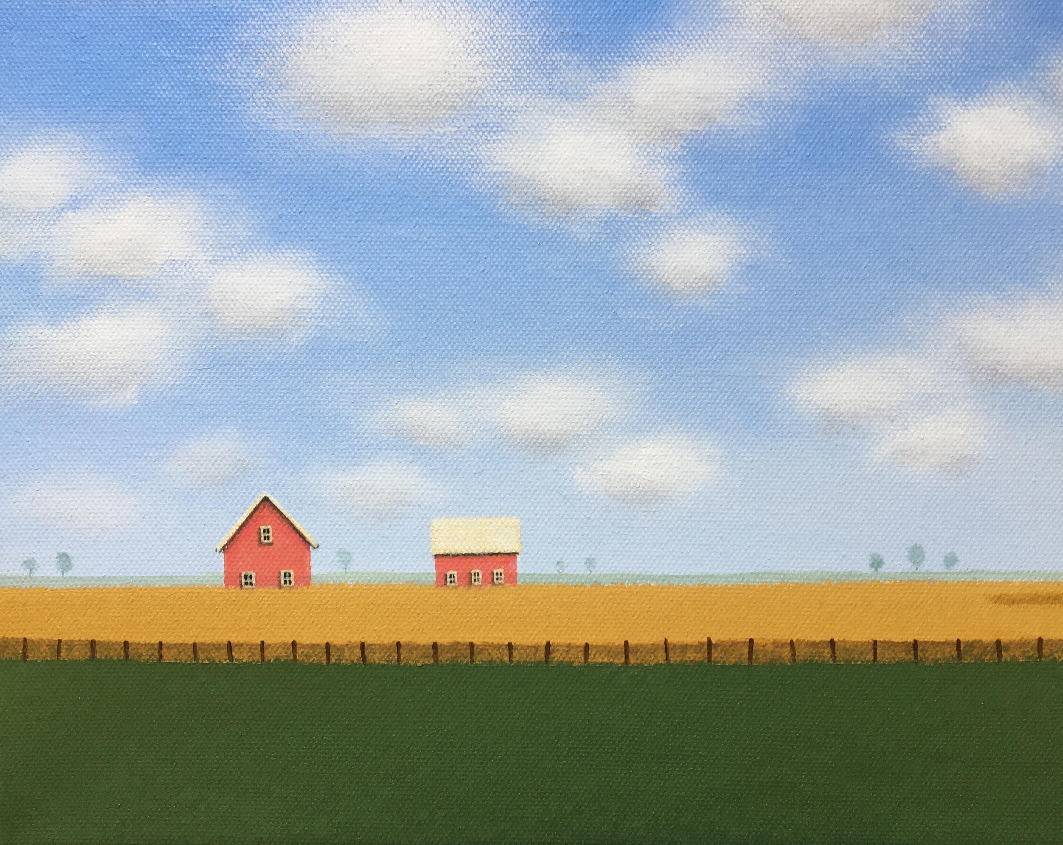 Une courtepointe petite ferme, peinture originale - Painting de Sharon  France