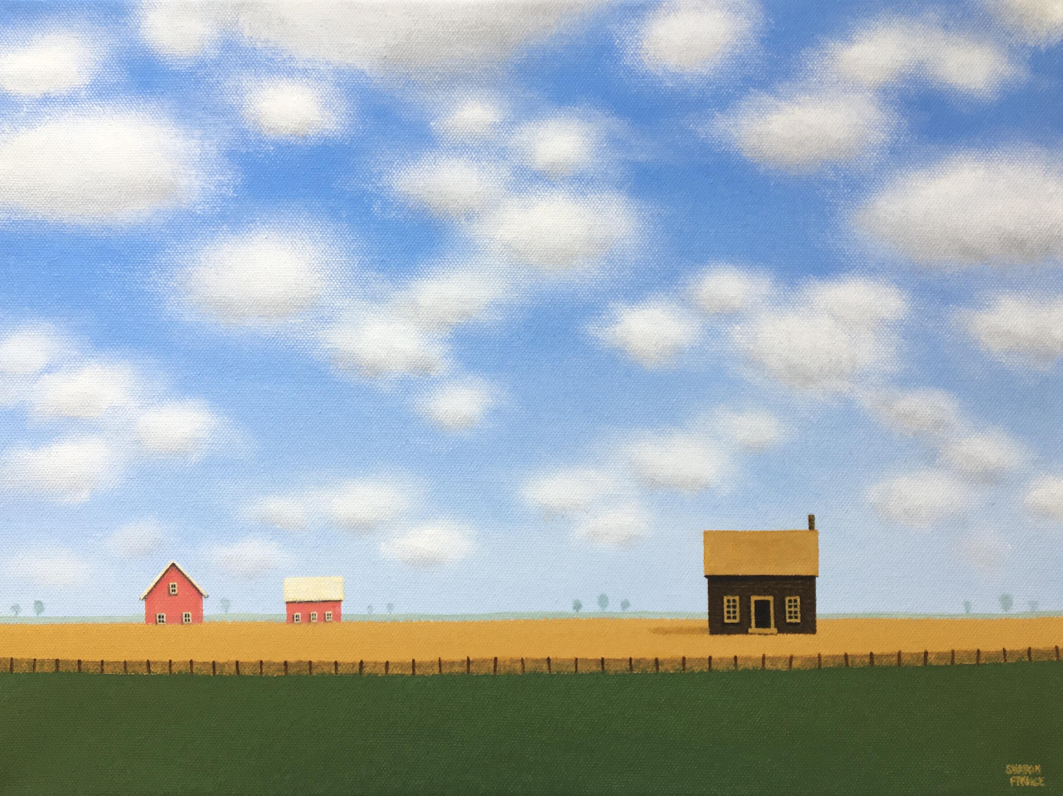Landscape Painting Sharon  France - Une courtepointe petite ferme, peinture originale