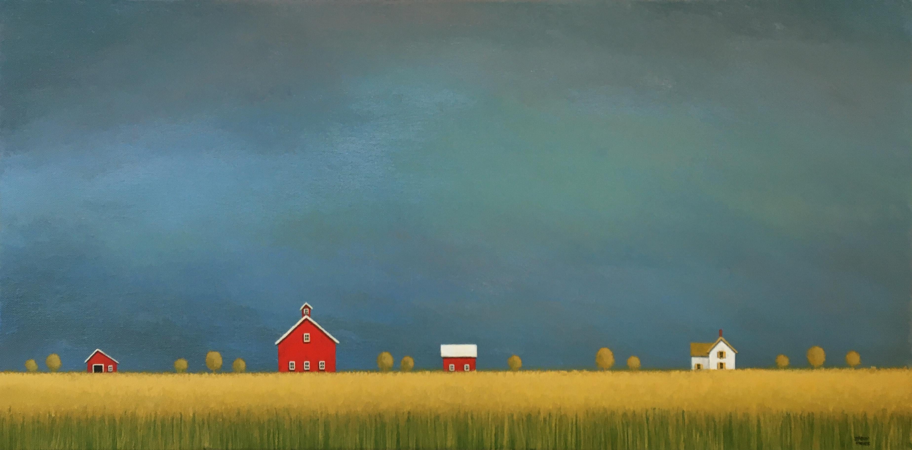 Sharon  France Landscape Painting - Farm Under an Overcast Sky, Original Painting