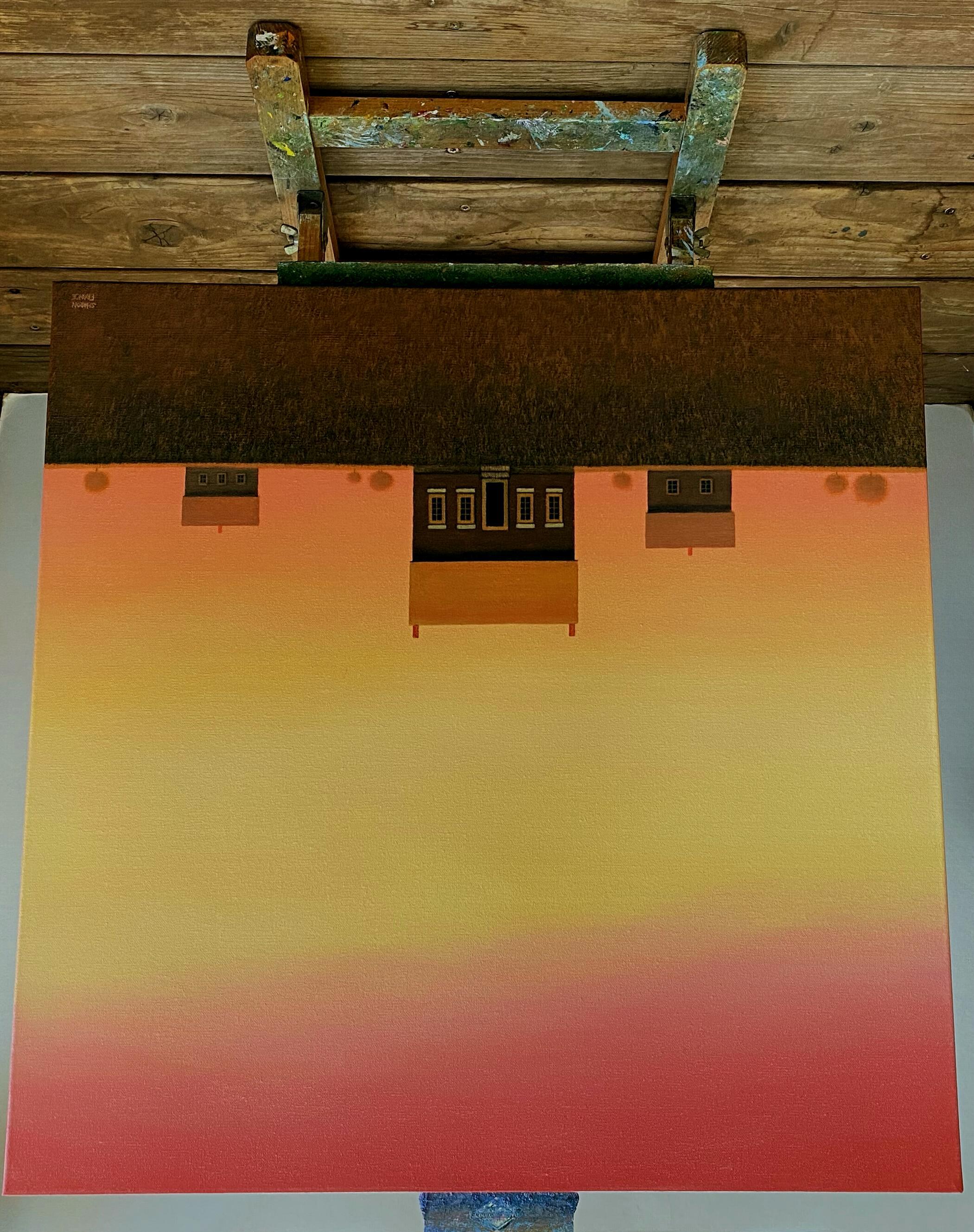 Farmhouse Under a Sunset Sky, Original Painting For Sale 1