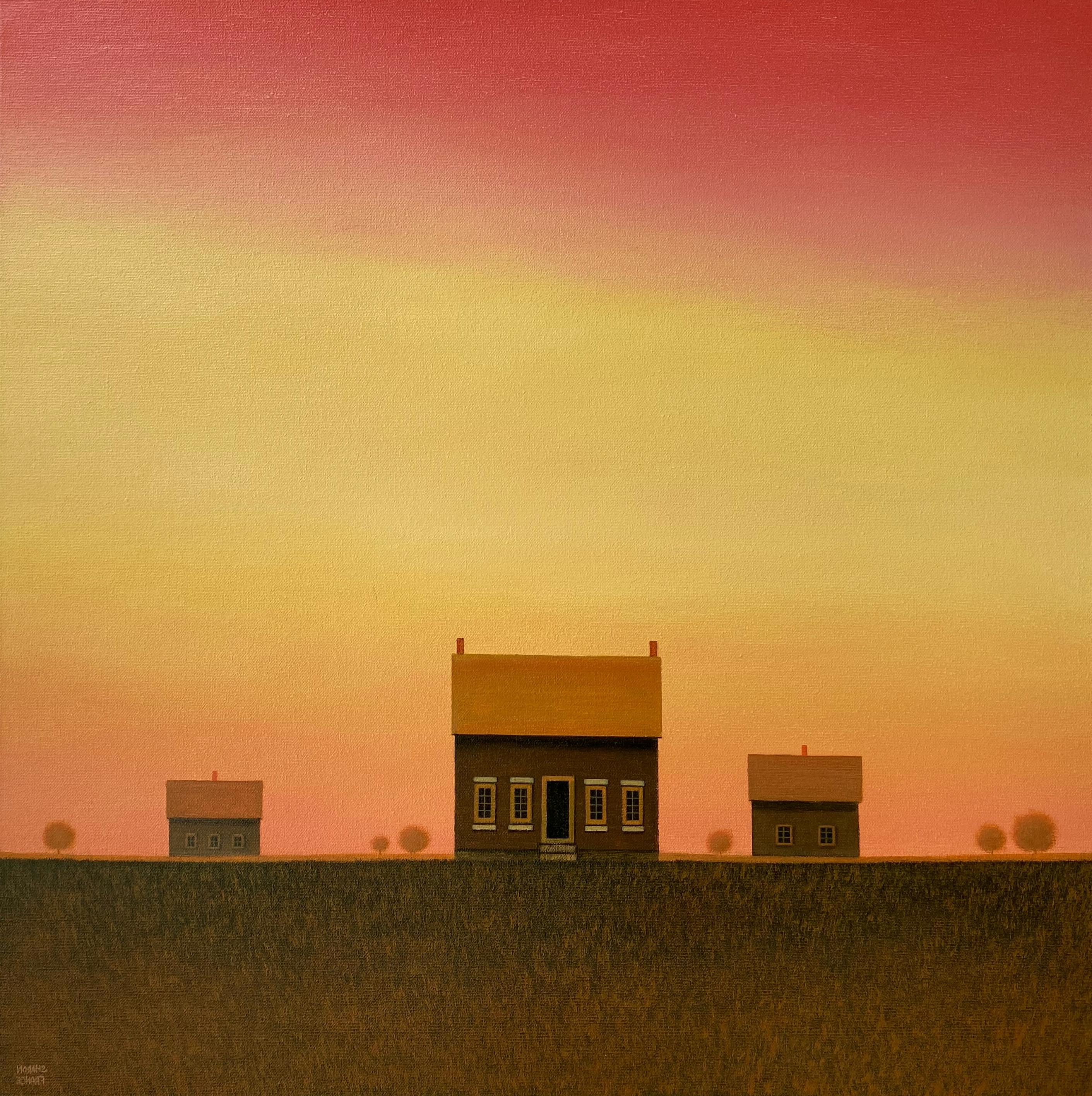 Sharon  France Interior Painting - Farmhouse Under a Sunset Sky, Original Painting