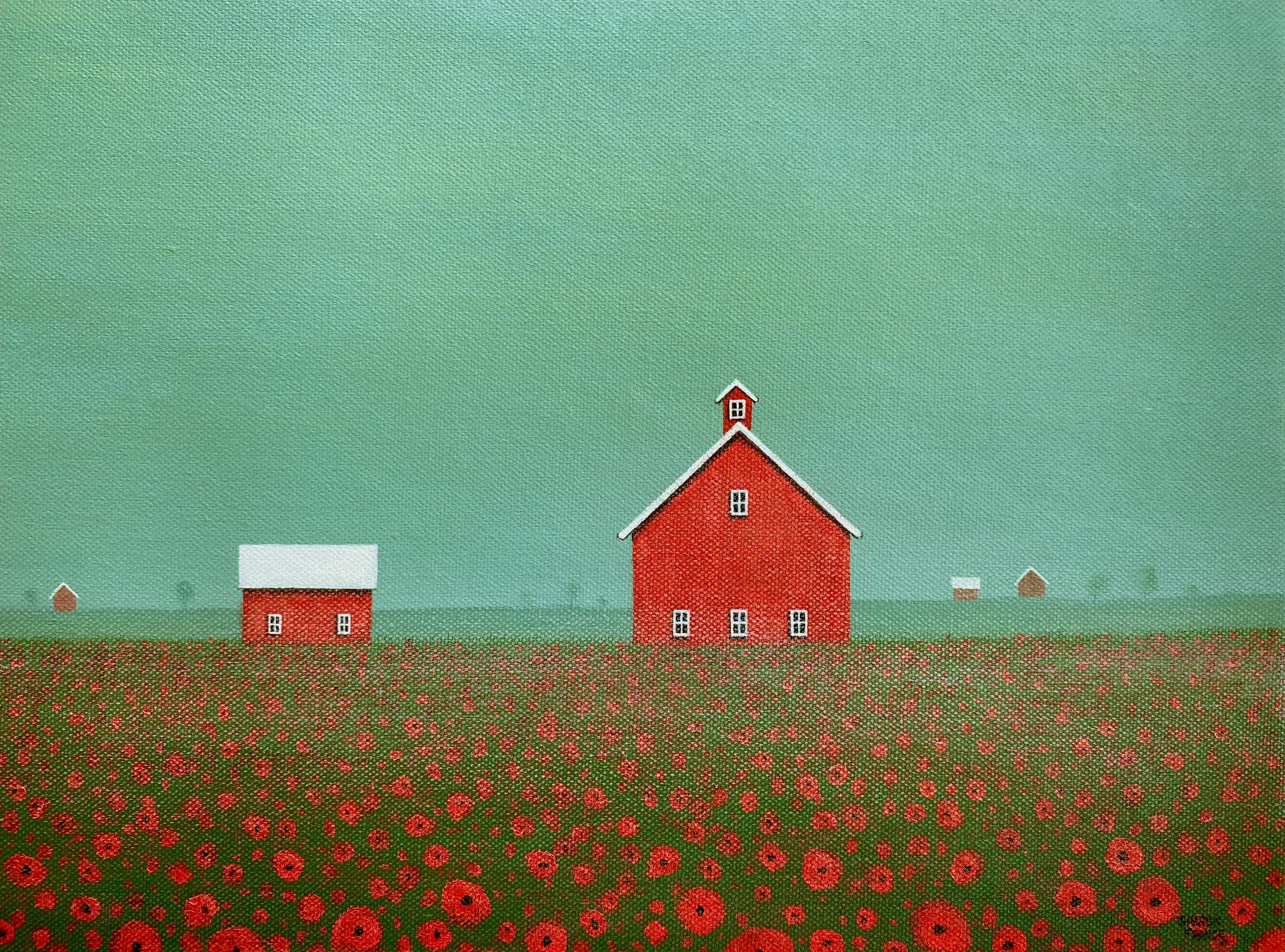Übergegossener Himmel über der Mohnblumenfarm, Originalgemälde – Painting von Sharon  France