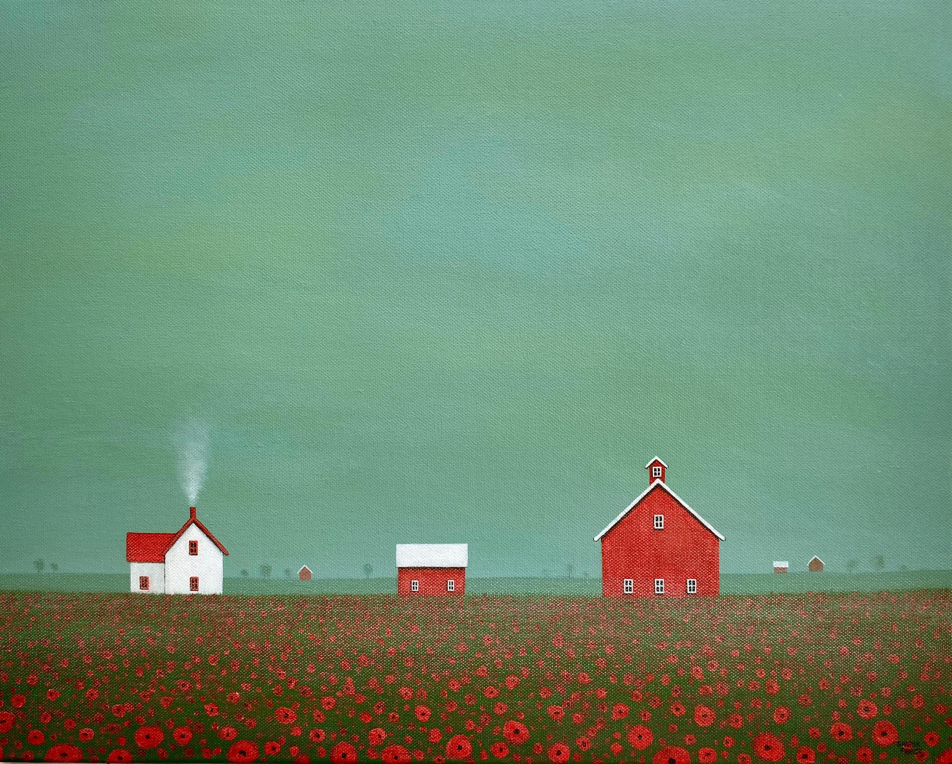 Sharon  France Interior Painting - Overcast Sky Over the Poppy Farm, Original Painting