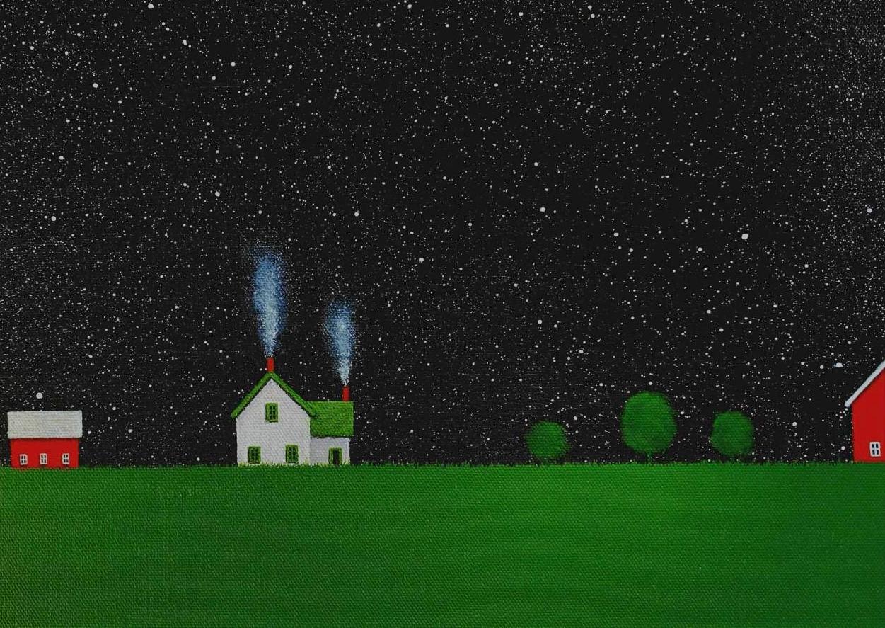 Under a Starry Night Sky, Originalgemälde (Schwarz), Landscape Painting, von Sharon  France