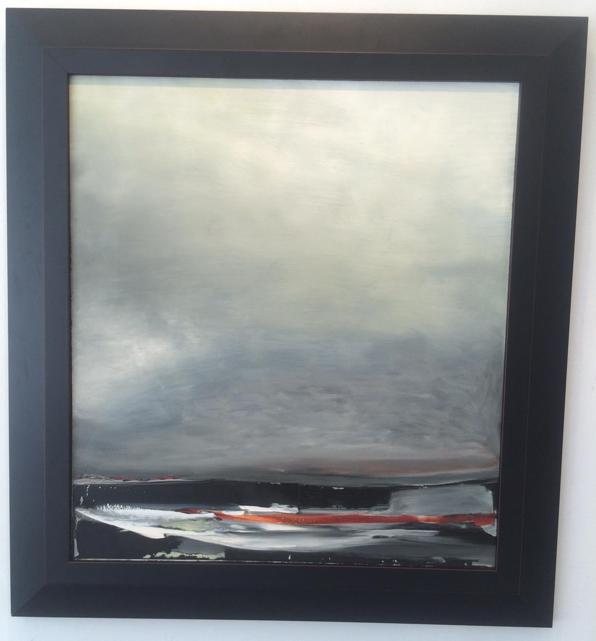 Shore III, Storm, abstract landscape, Oil on Board, Framed, Hudson River School - Painting by Sharon Gordon