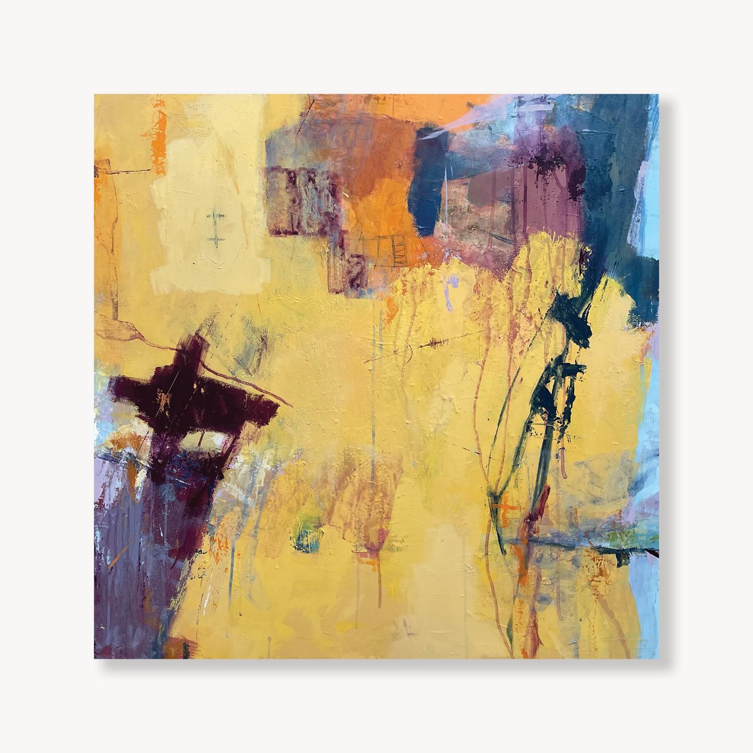 Sharon Habib Abstract Painting - Excavation: Acrylic on Wood Panel, Framed, 2010s, New, 36x36