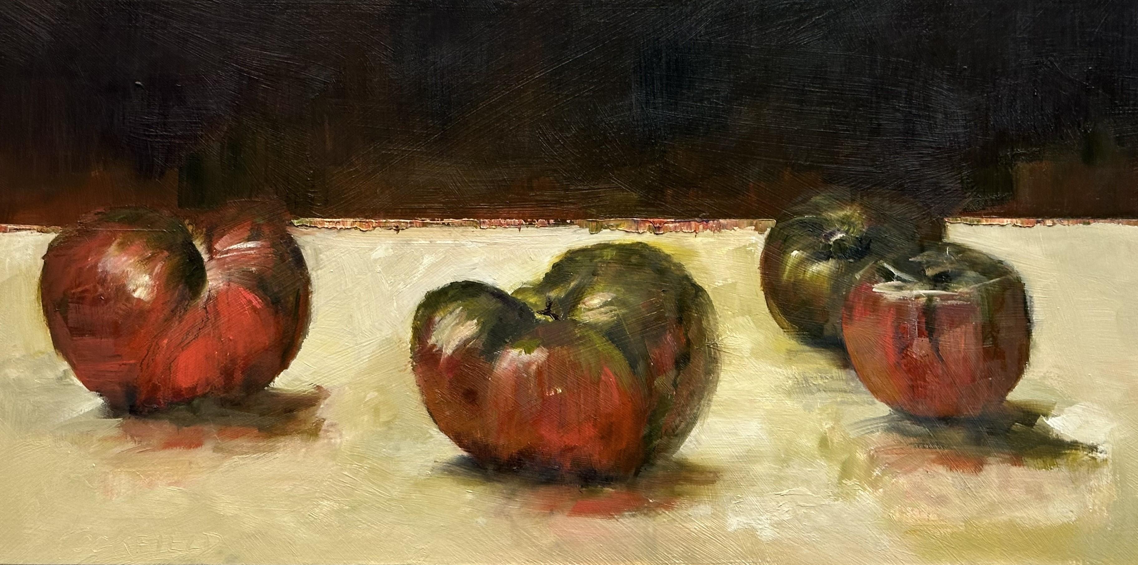 4 Heirloom par Sharon Hockfield, huile sur Wood Contemporary Impressionist Tomato