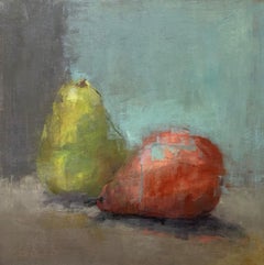 A Pair of Pears by Sharon Hockfield, Oil on Canvas Square Abstract Still Life