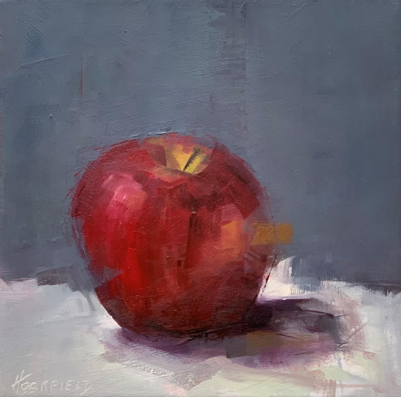 Apfel II von Sharon Hockfield, Öl auf Leinwand, quadratisches abstraktes Stillleben