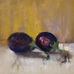 Aubergine I par Sharon Hockfield, Huile, Wood Contemporary Impressionist Eggplants