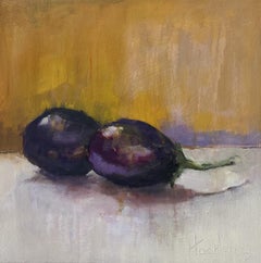 Aubergine II par Sharon Hockfield, huile, bois Aubergines impressionnistes contemporaines