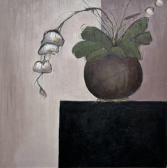 Pittura a tecnica mista di Sharon Hockfield: natura morta di orchidee contemporanea