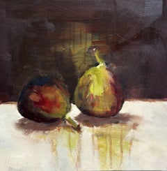 Fig I von Sharon Hockfield, Öl auf Leinwand Quadratisches abstraktes Obststillleben