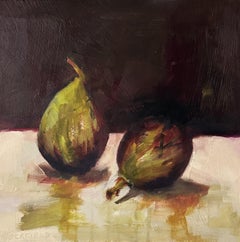 Fig II par Sharon Hockfield, Huile sur toile Nature morte abstraite carrée aux fruits