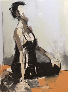 Girl on Mat I by Sharon Hockfield, Vertical Contemporary Mixed Media Painting