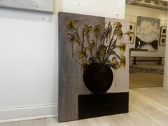 Large Contemporary Floral Still Life with Yellow Flowers by Sharon Hockfield