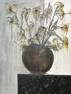 Large Contemporary Floral Still Life with Yellow Flowers by Sharon Hockfield