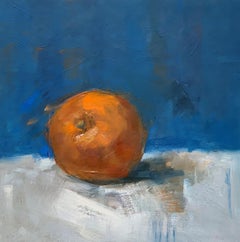 Mandarin I par Sharon Hockfield, Huile sur toile Nature morte abstraite carrée aux fruits
