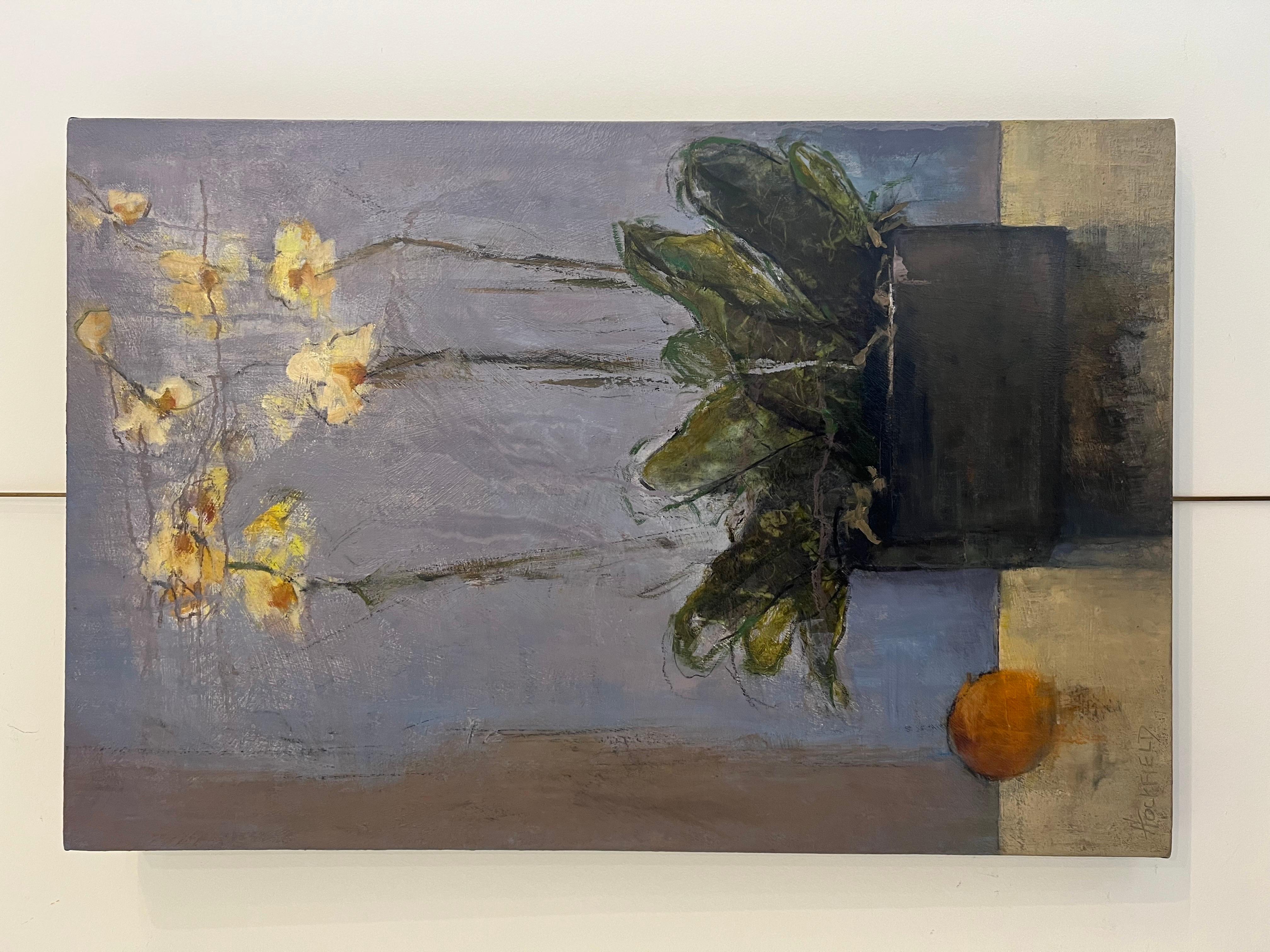 Huile sur toile « Orchid III » de Sharon Hockfield, fleur abstraite contemporaine 1