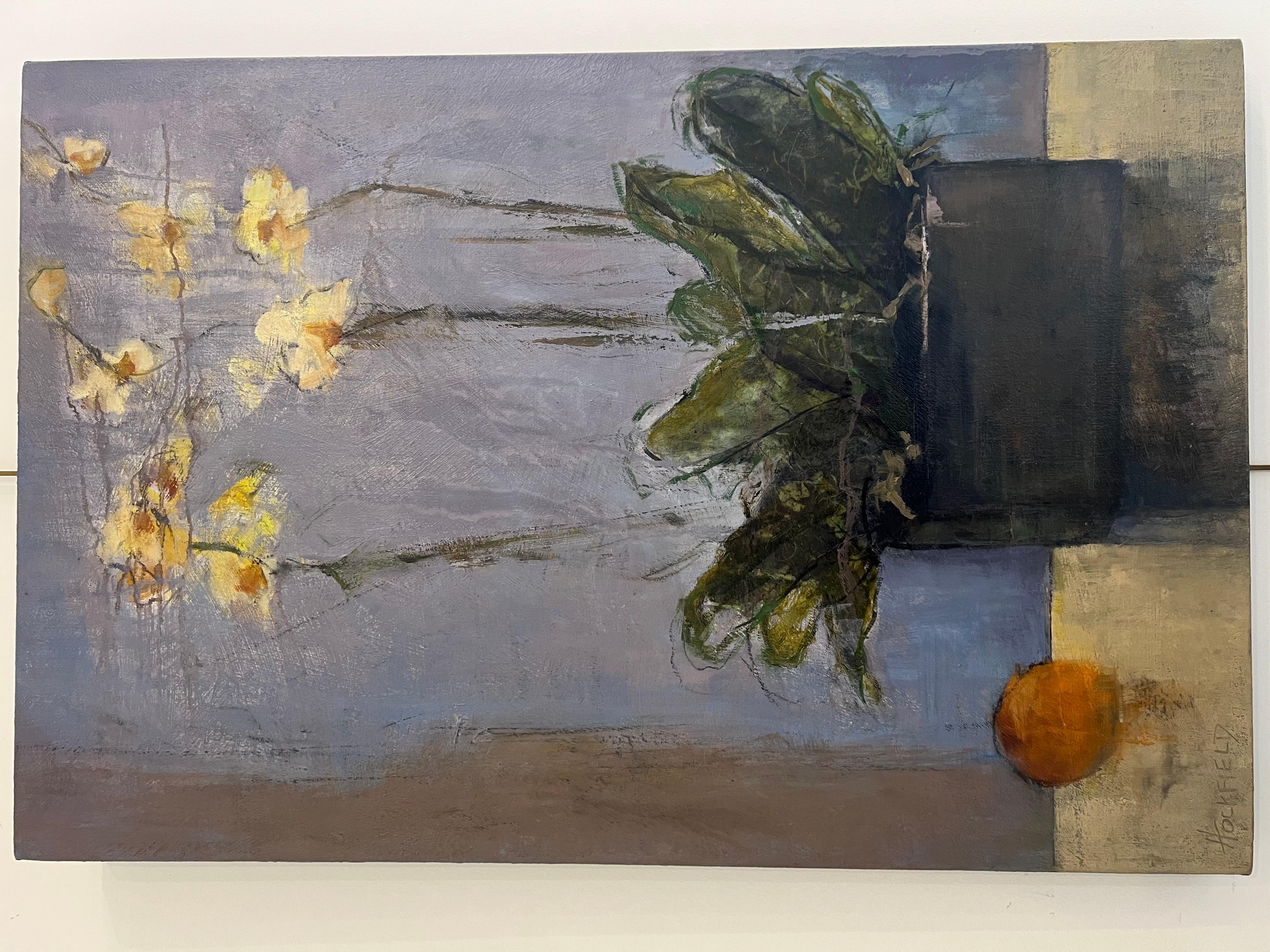 Huile sur toile « Orchid III » de Sharon Hockfield, fleur abstraite contemporaine 4