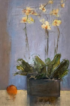 Orchidee III von Sharon Hockfield, Öl auf Leinwand Zeitgenössisches abstraktes Blumengemälde