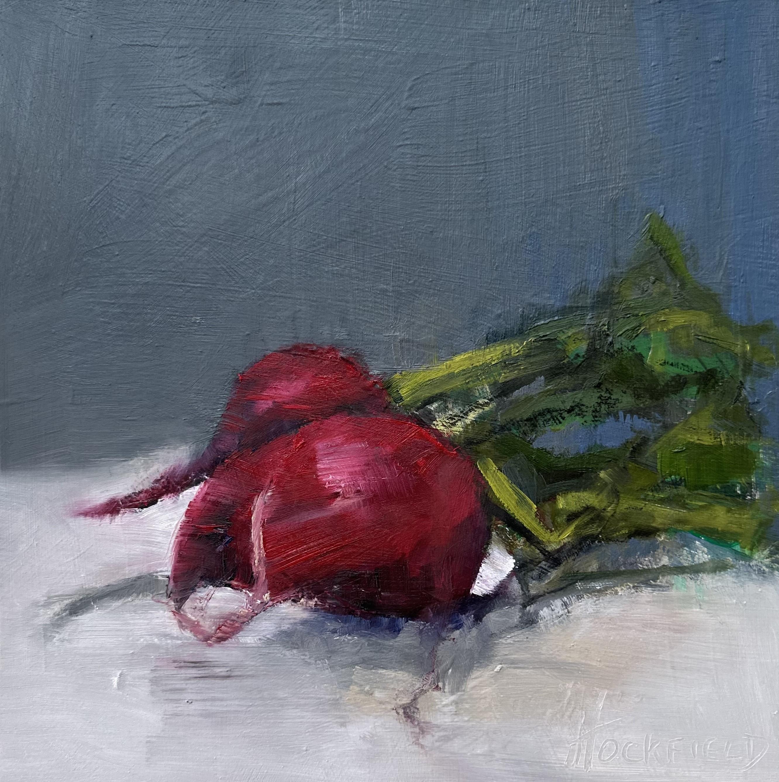 Radis I par Sharon Hockfield, Huile sur toile Fruits carrés contemporains