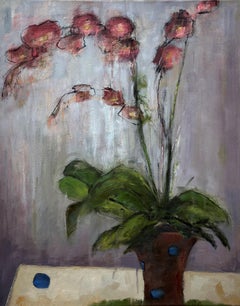 The Orchid Pot von Sharon Hockfield, Öl auf Leinwand Contemporary Abstract Floral