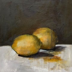 Two Lemons II by Sharon Hockfield, Oil on Canvas Sqiare Abstract Still Life