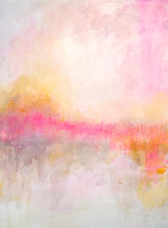 I Dream In Pink - bright, warm, textured, abstract, acrylic, charcoal, on canvas