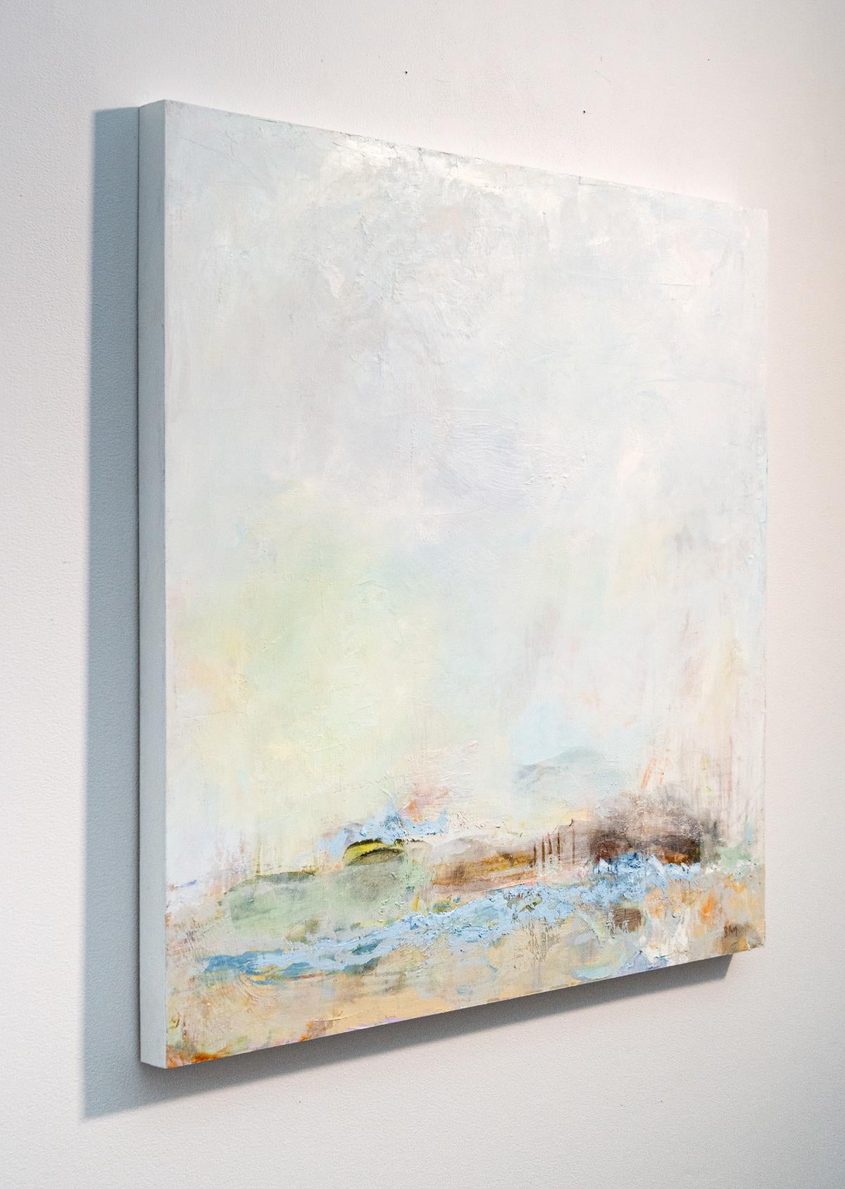 Mousse - paysage abstrait, doux, froid, texturé, techniques mixtes, acrylique sur panneau - Painting de Sharon Kelly