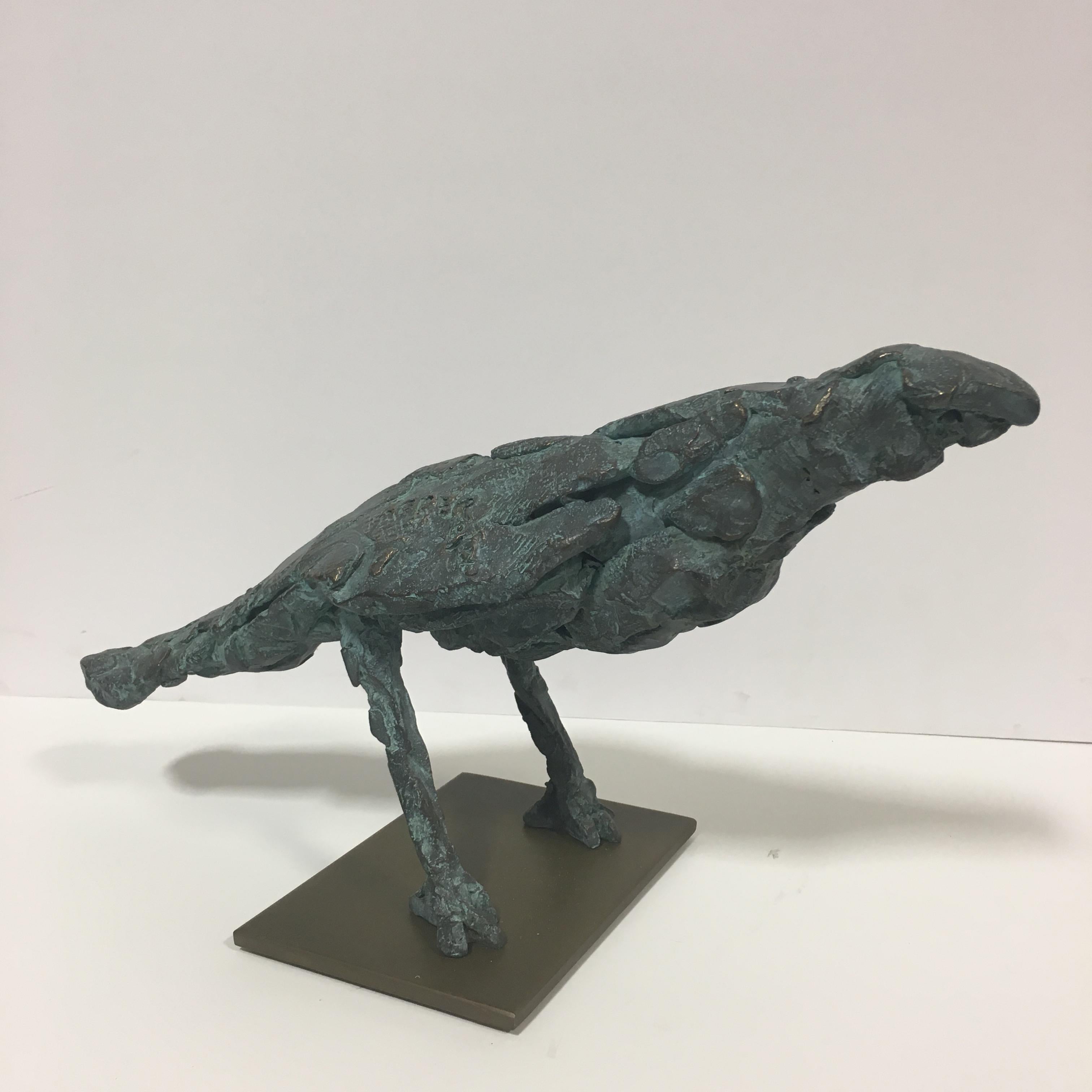Sharon Loper Figurative Sculpture - Mars Blackbird (Blue Patina) 10/12
