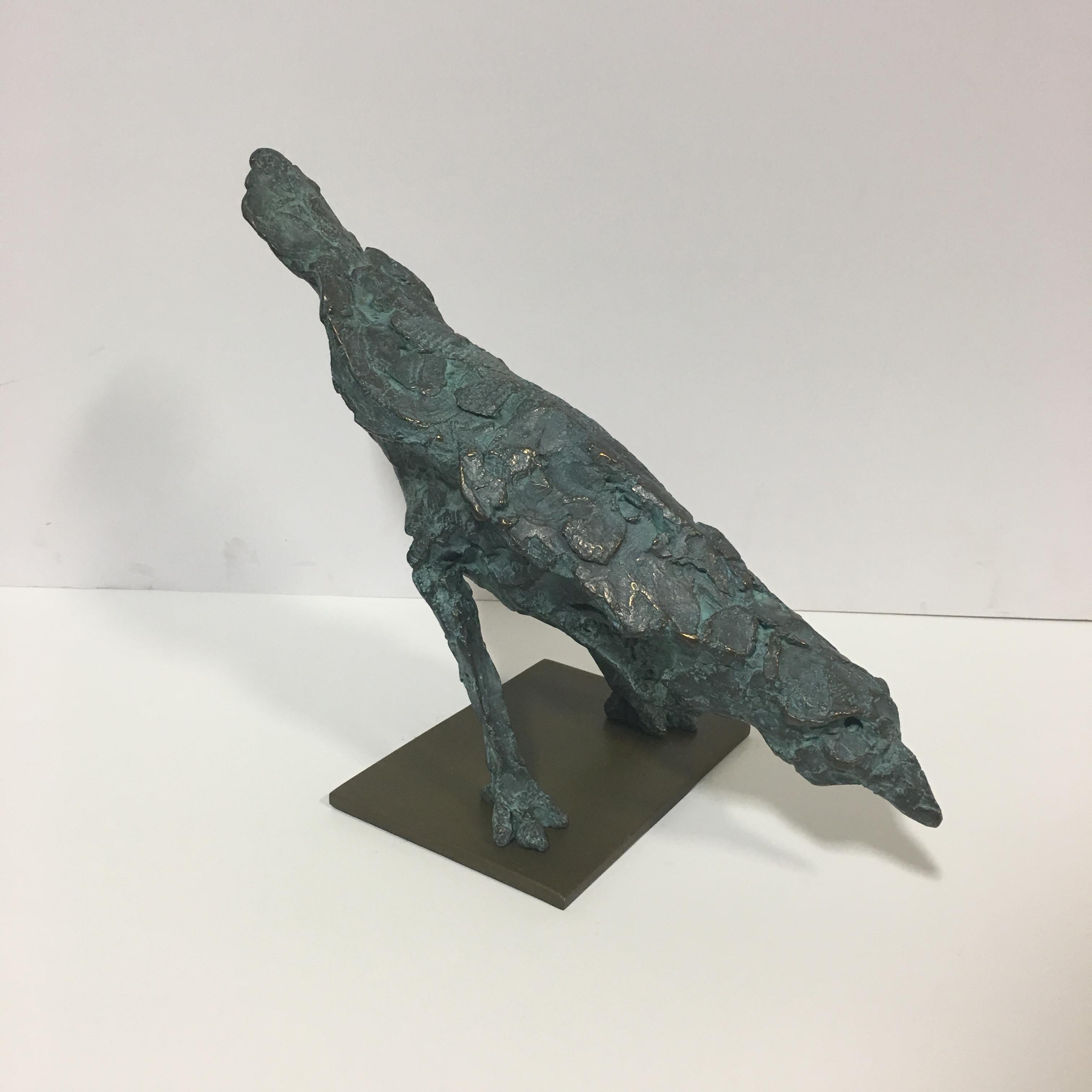 Sharon Loper Figurative Sculpture - Saturn Blackbird (Blue Patina) 10/12