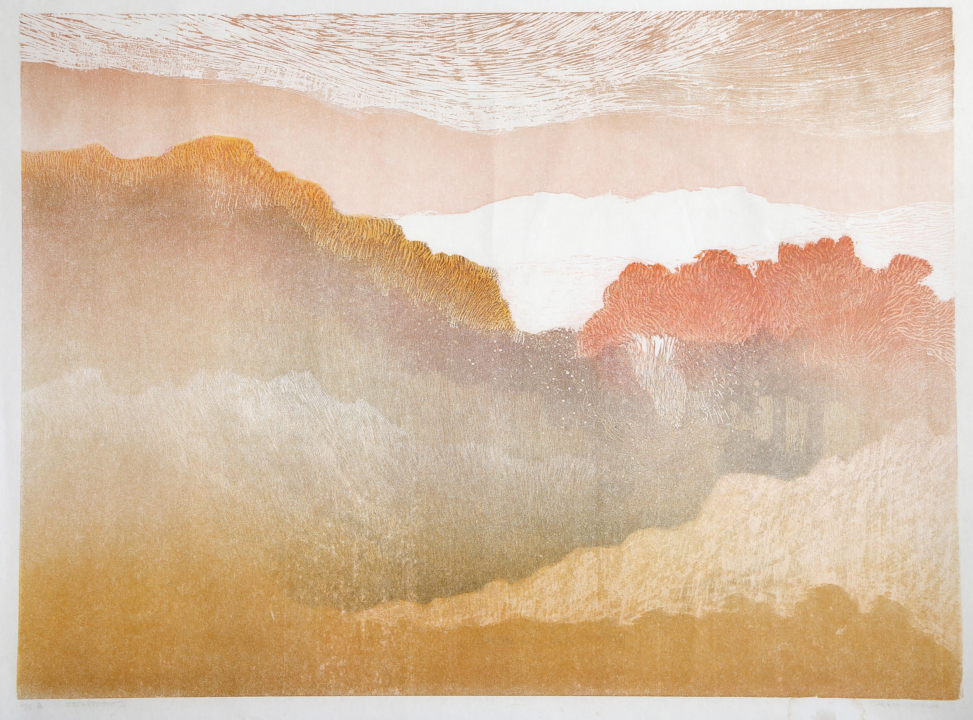 Escarpment IV, Minimalist Woodcut by Sharon Merkur