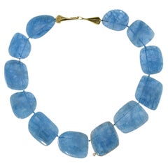 Sharon Meyer Couture 18 Karat Yellow Gold Aquamarine Slice and Diamond Necklace
