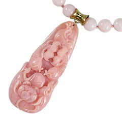 Sharon Meyer Couture 18 Karat Yellow Gold Carved Pink Opal Necklace