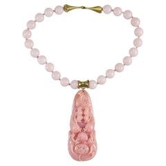 Sharon Meyer Couture 18 Karat Yellow Gold Carved Pink Opal Necklace