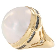Sharon Meyer Couture 18 Karat Yellow Gold Epic Mabe' Pearl White Sapphire Ring