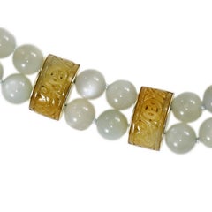 Sharon Meyer Couture 18 Karat Yellow Gold, Moonstone & Carved Jade Necklace