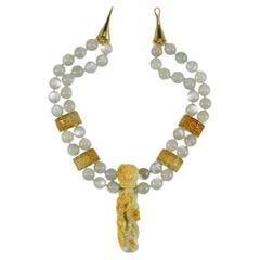 Sharon Meyer Couture 18 Karat Yellow Gold, Moonstone & Carved Jade Necklace