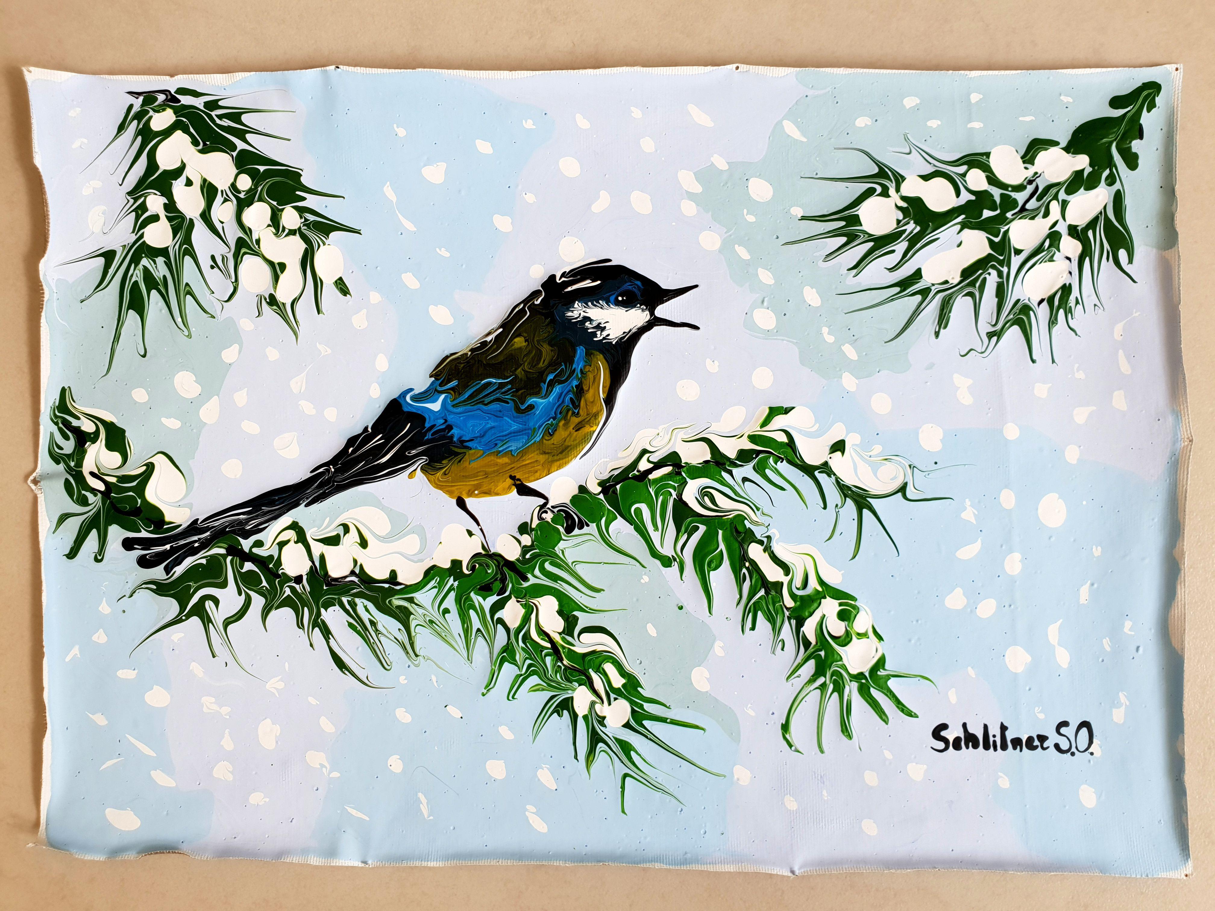 Blau Tit, Gemälde, Acryl auf Leinwand im Angebot 2