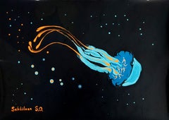 Deep Blue Jellyfish, Painting, Acrylic on Canvas