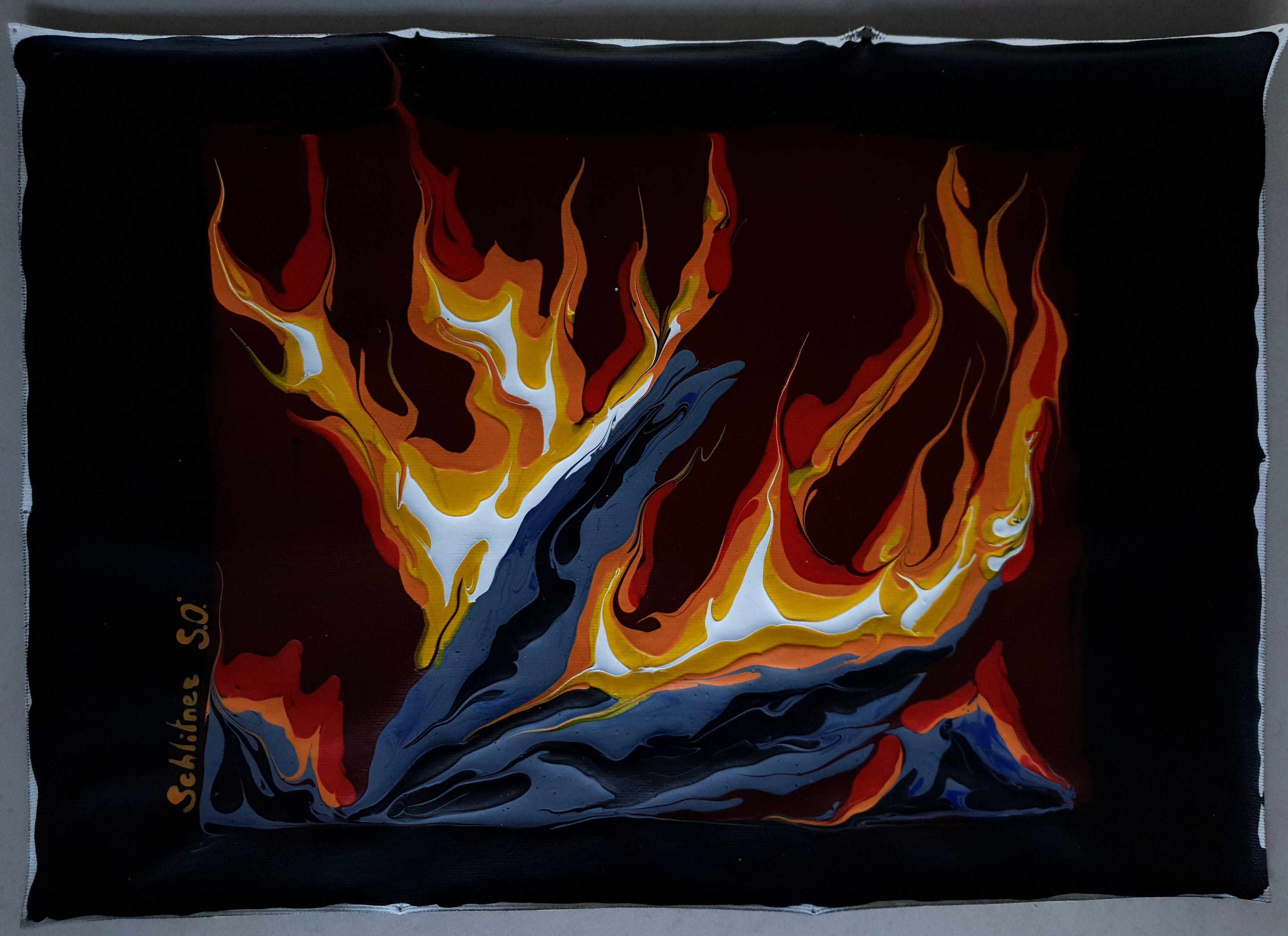 Kamin, Gemälde, Acryl auf Leinwand im Angebot 1