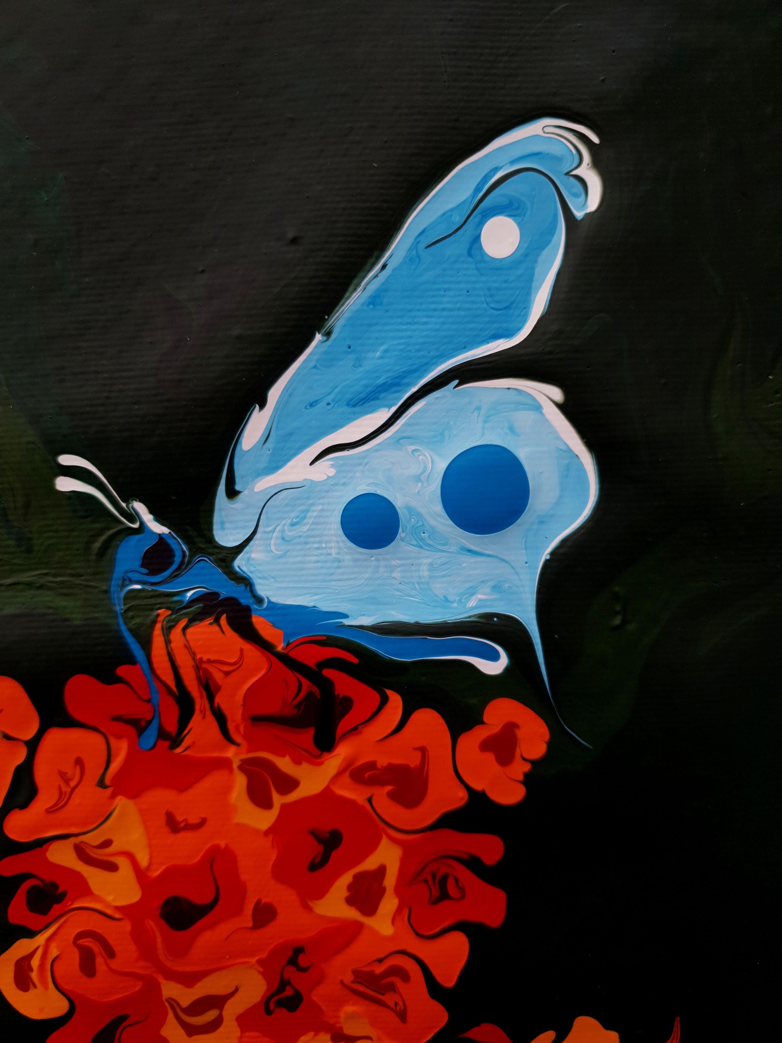 Moth and Lantana, Painting, Acrylic on Canvas For Sale 1